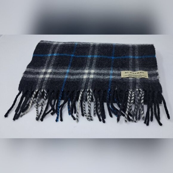 Burberry  Scarf Navy Check 100% Lambswool Scotland 52" x 11.5" - Picture 1 of 10